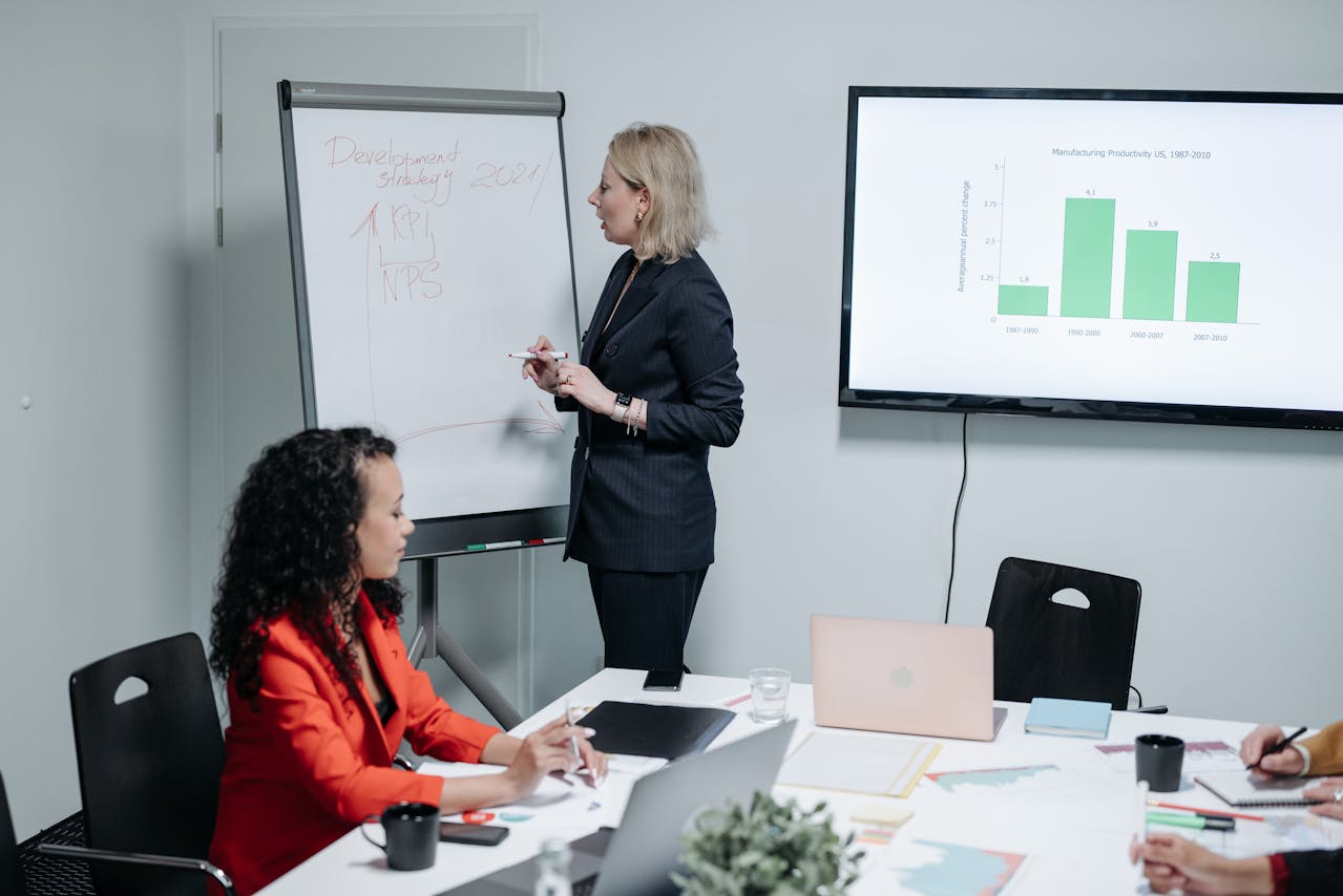 mujer-explicando-los-kpi-para-entender-el-embudo-de-ventas